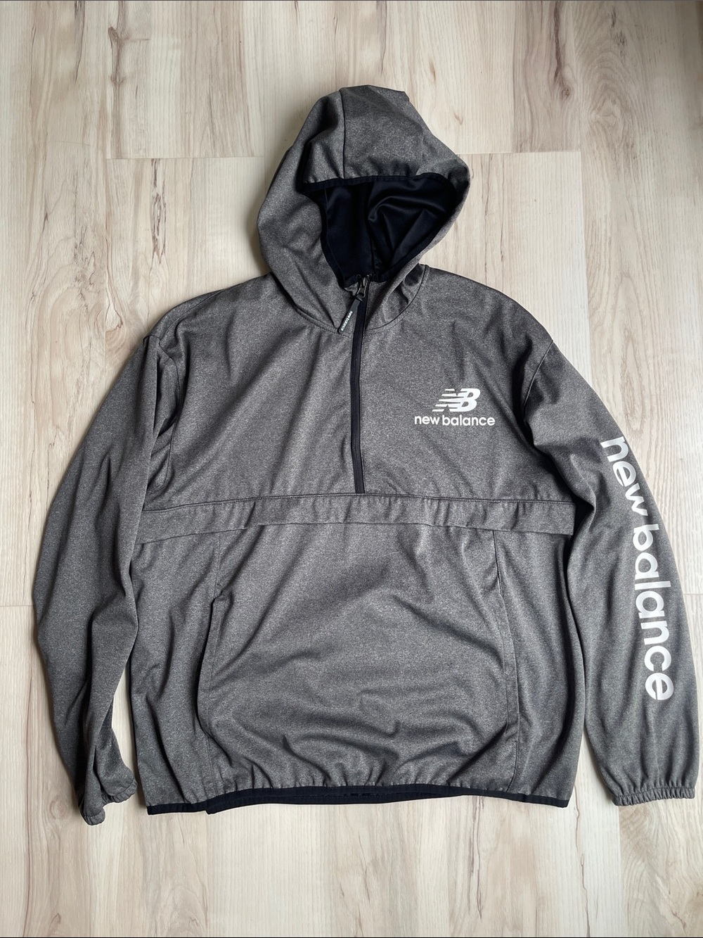 New Balance Charcoal Gray Half-Zip Hooded Pullover with Logo